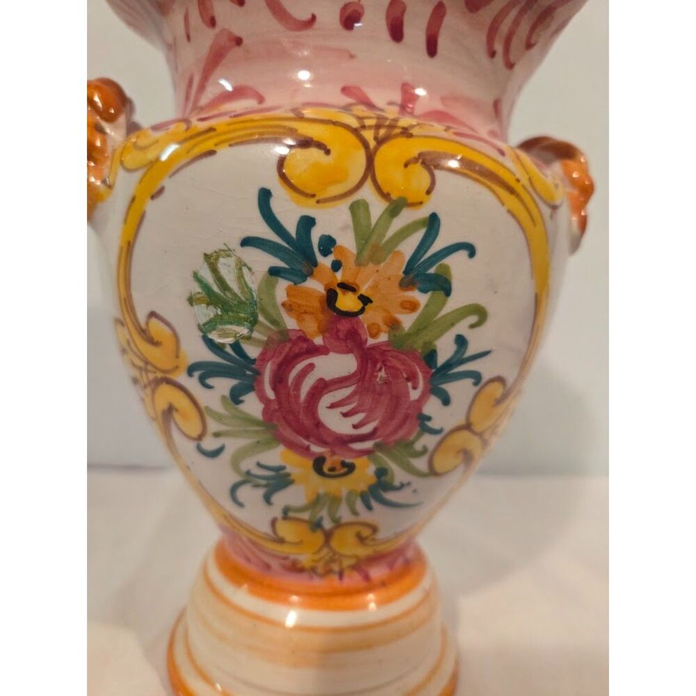 Vintage Italian Hand Painted Majolica Vase Floral Italy 18 cm